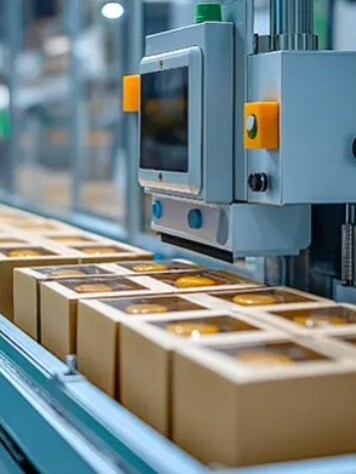 Automated packaging system with materials handling technology and cardboard packaging in the production process