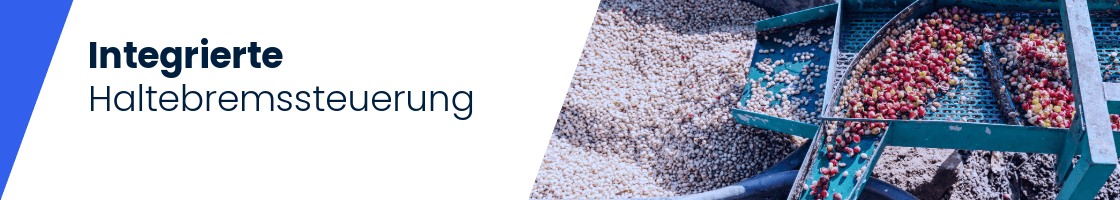 Nahaufnahme einer industriellen Sortiermaschine mit mehreren Kammern voller kleiner runder Objekte und eingeblendeter Steuerungseinheit rechts unten